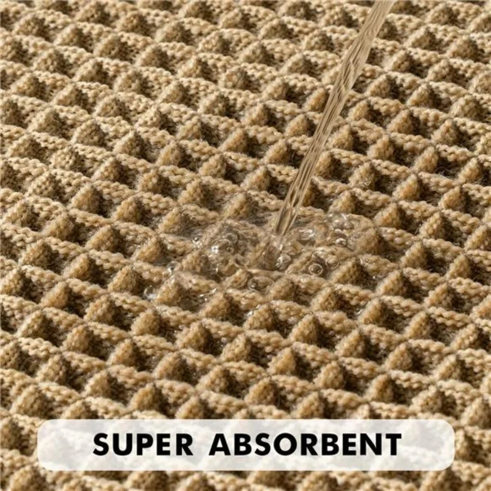 Set of 2 brown waffle bath mats non slip absorbent washable bathroom rugs 18x30